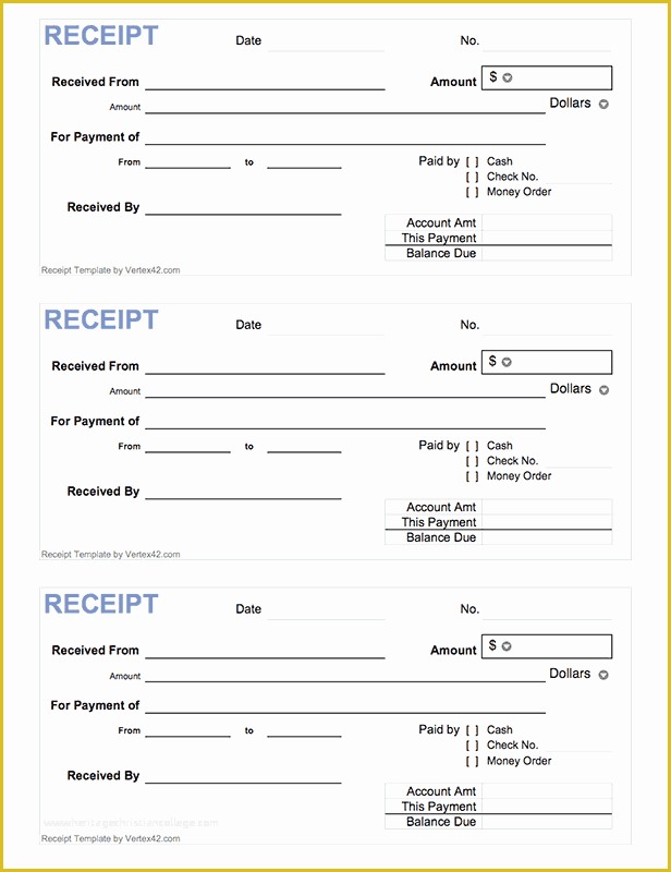 Free Printable Blank Receipt Template Of Free Printable Cash Receipt form Pdf From Vertex42