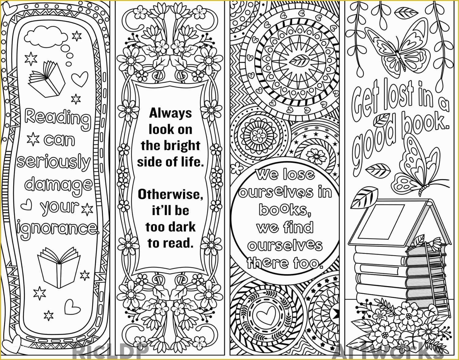 Free Printable Bookmarks Templates Of Set Of 4 Coloring Bookmarks with Quotes Plus the Colored