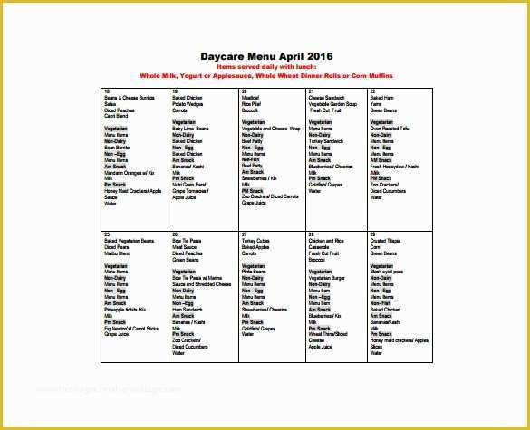 Free Printable Breakfast Menu Templates Of 14 Daycare Menu Templates Word Psd Ai