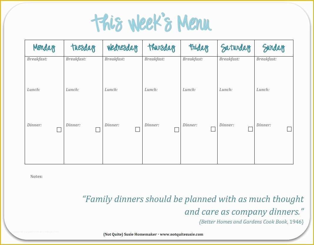 Free Printable Breakfast Menu Templates Of Free Printable Weekly Meal Planner Not Quite Susie