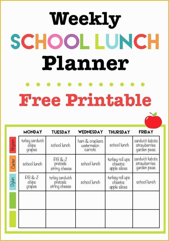 Free Printable Breakfast Menu Templates Of Weekly School Lunch Printable Back to School