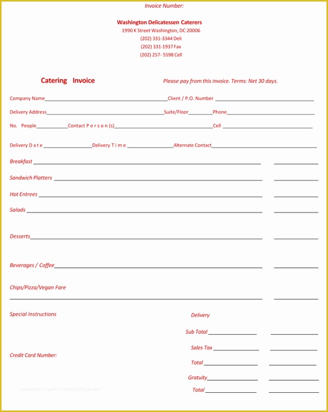 Free Printable Catering Invoice Template Of Catering Invoice Examples