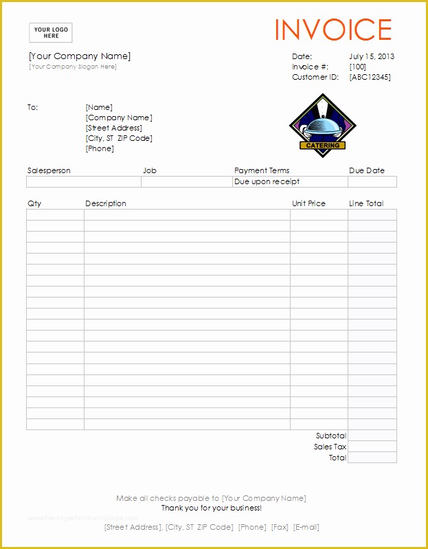 Free Printable Catering Invoice Template Of Catering Invoice Template