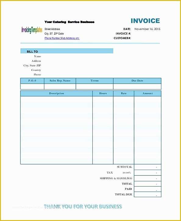 Free Printable Catering Invoice Template Of Catering Service Invoice Contractor Invoice Template