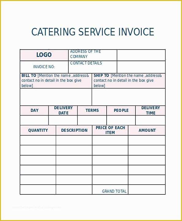 Free Printable Catering Invoice Template Of Free Printable Template Samples for Professional Blank