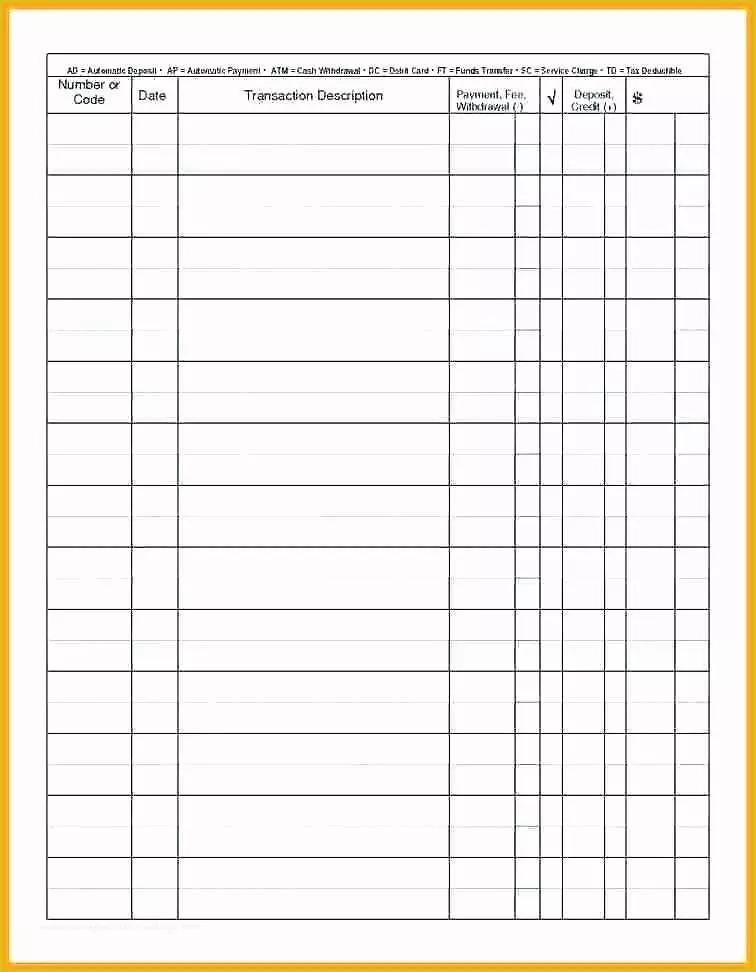 Free Printable Checkbook Balance Sheet