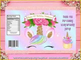 free printable chip bag template of unicorn chip bag