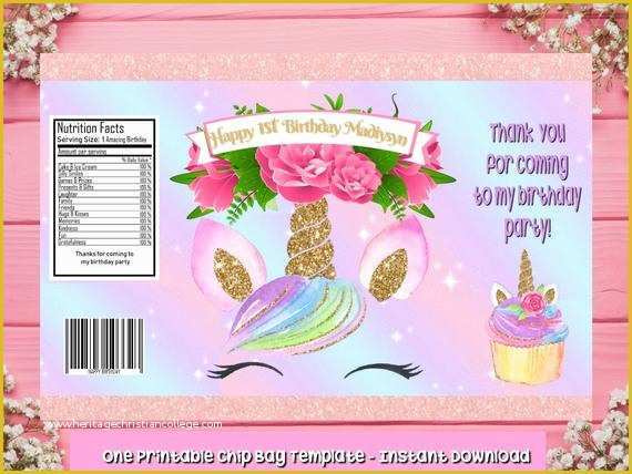 Free Printable Chip Bag Template Of Unicorn Chip Bag Template Unicorn Chip Bag Printables