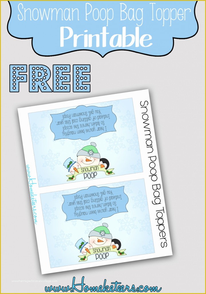 Free Printable Christmas Bag toppers Templates Of Snowman Poop Bag topper Free Printable