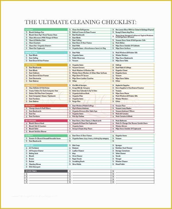 Free Printable Cleaning Checklist Template Of Cleaning Checklist 31 Word Pdf Psd Documents Download