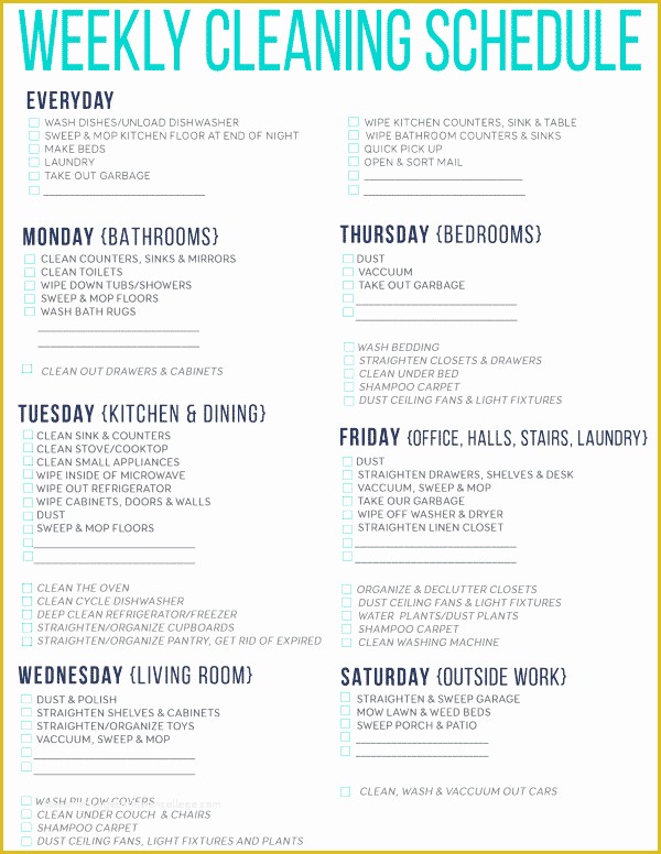 Free Printable Cleaning Checklist Template Of Free Printable Cleaning Schedule
