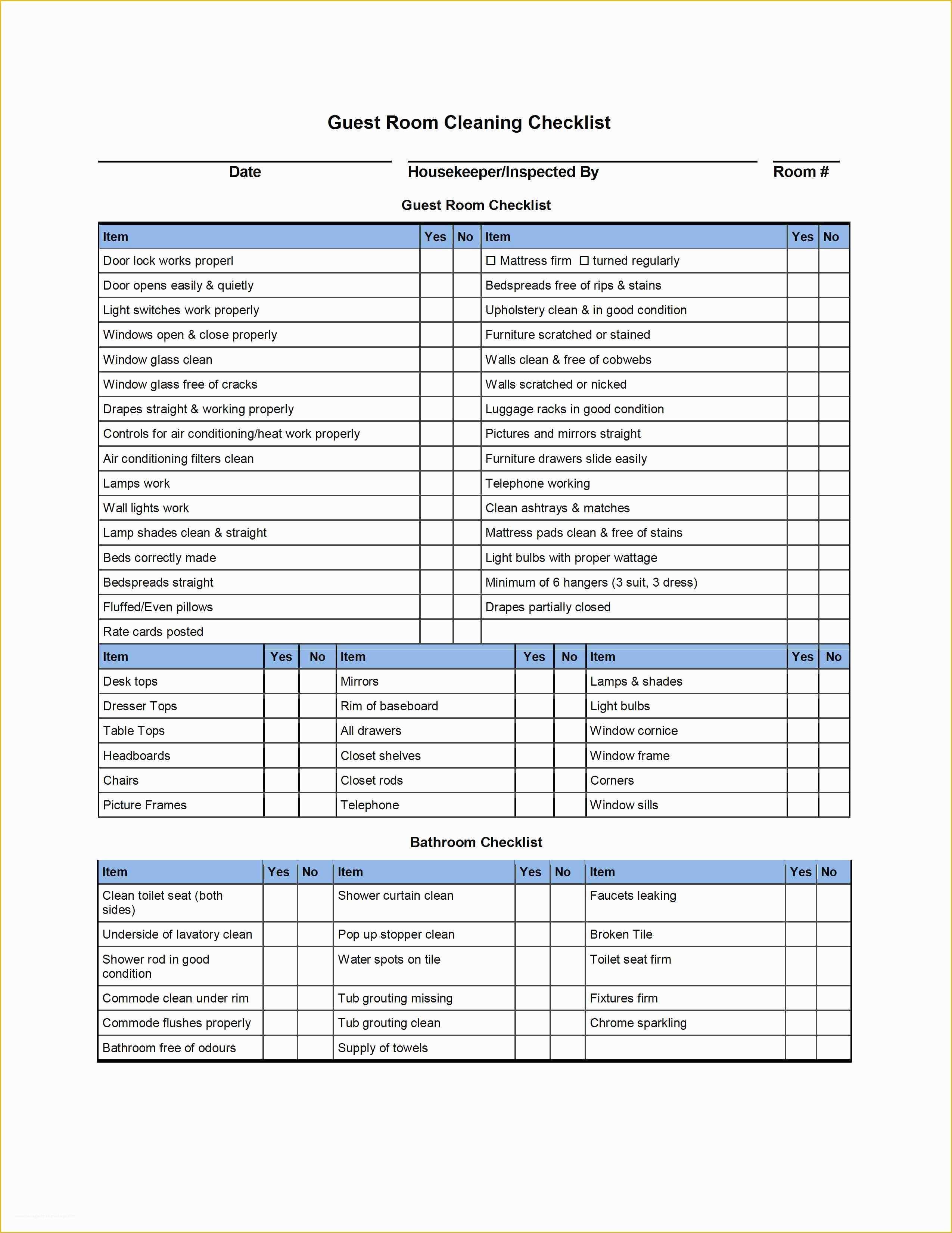 Free Printable Cleaning Checklist Template Of Hotel Room Cleaning Checklist Templates External House