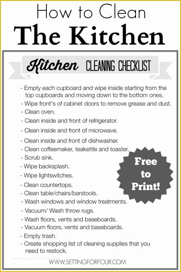Free Printable Cleaning Checklist Template Of Kitchen Cleaning Checklist Free Printable Setting for Four