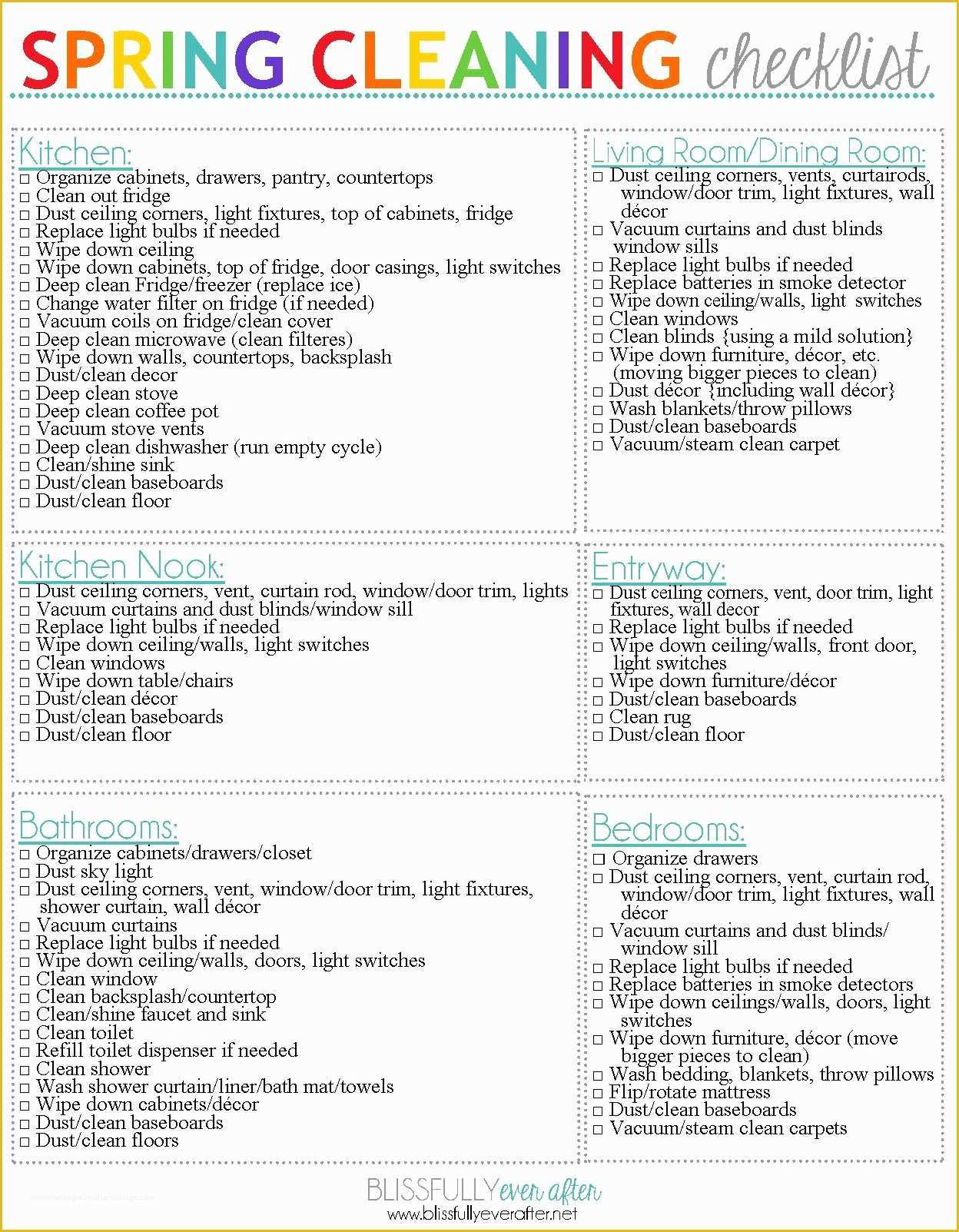 Free Printable Cleaning Checklist Template Of Spring Cleaning Checklist