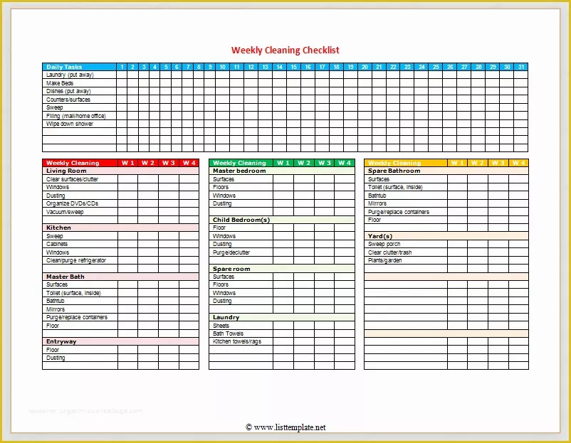 Free Printable Cleaning Checklist Template Of Weekly Cleaning Checklist for Word List Templates