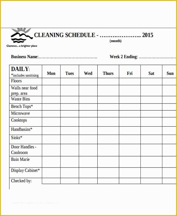 Free Printable Cleaning Schedule Template Of Cleaning Schedule Template for Restaurant