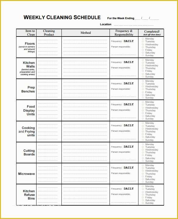 Free Printable Cleaning Schedule Template Of Cleaning Schedule Template