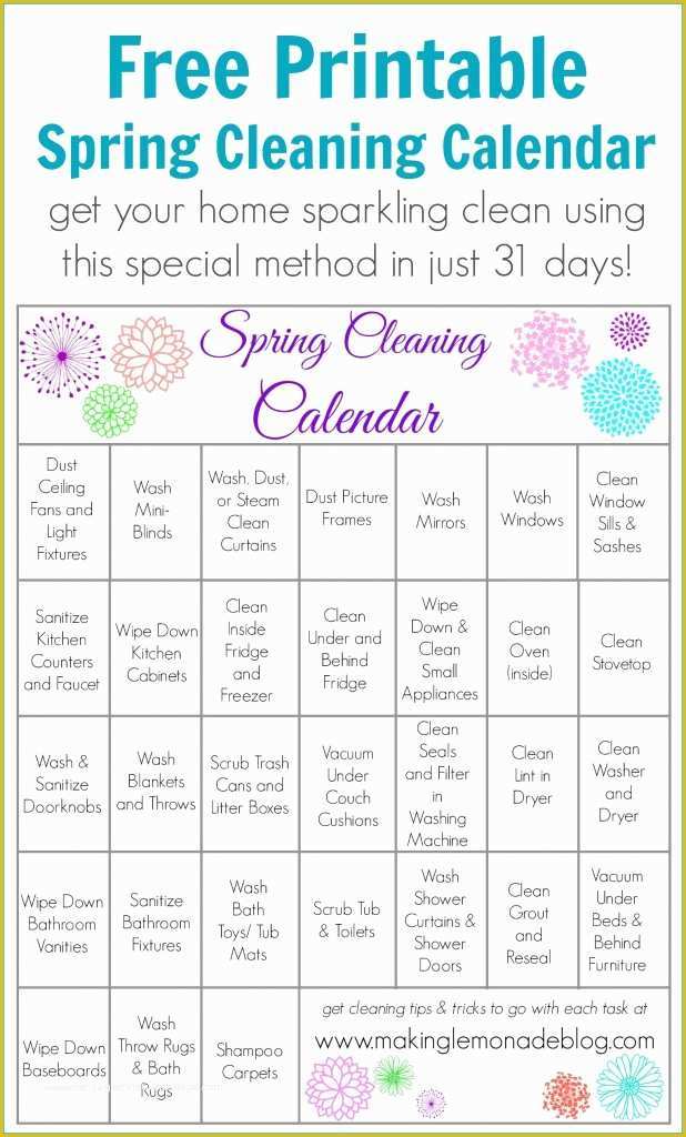 Free Printable Cleaning Schedule Template Of Free Printable Spring Cleaning Calendar