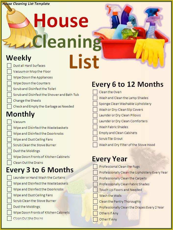 Free Printable Cleaning Schedule Template Of House Cleaning List Template Free formats Excel Word