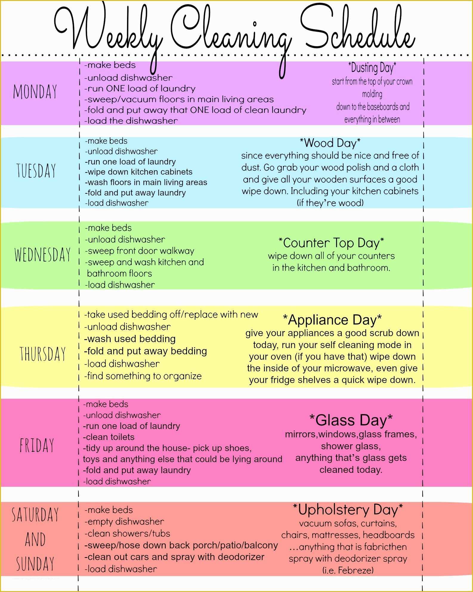Free Printable Cleaning Schedule Template Of My Quirky Weekly Cleaning Chart Free Printable First