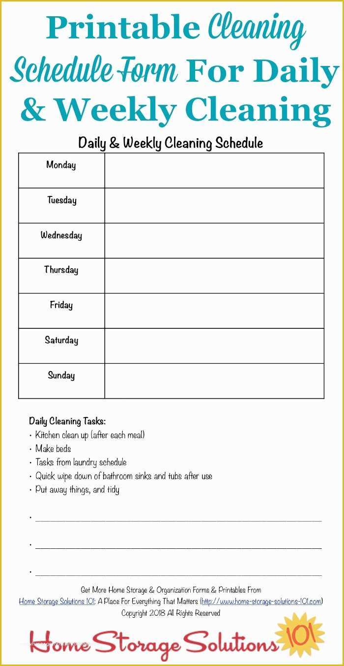 Free Printable Cleaning Schedule Template Of Printable Cleaning Schedule form for Daily & Weekly Cleaning
