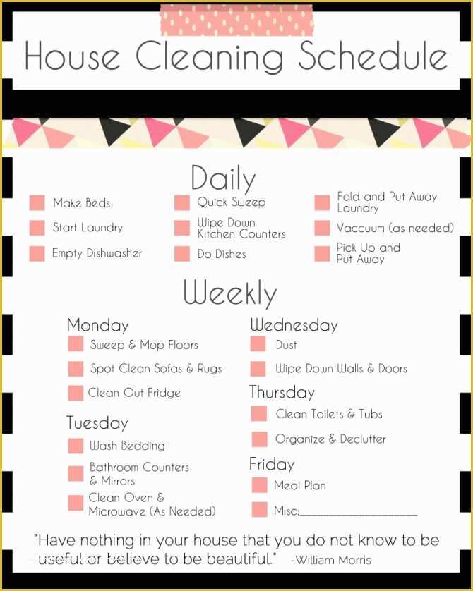 Free Printable Cleaning Schedule Template Of Printable House Cleaning Checklist for Housekeeper the