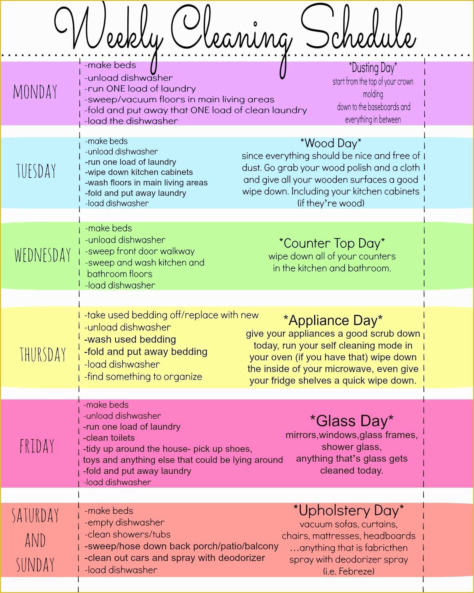 Free Printable Cleaning Schedule Template Of Weekly Cleaning Charts On Pinterest