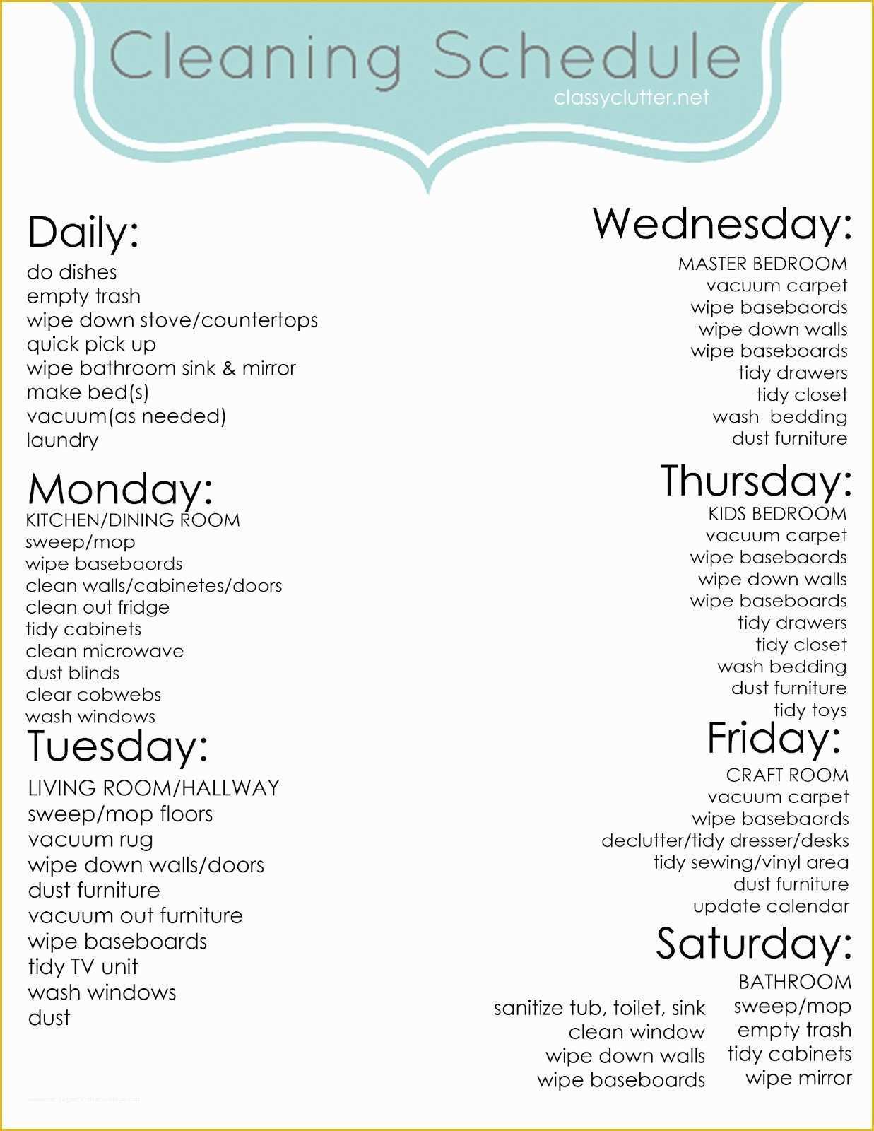 Free Printable Cleaning Schedule Template Of Weekly Cleaning Schedule Improve Your Cleaning Habits