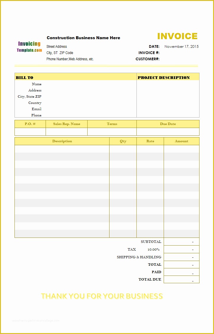 Free Printable Construction Invoice Template Of Construction Invoice Template