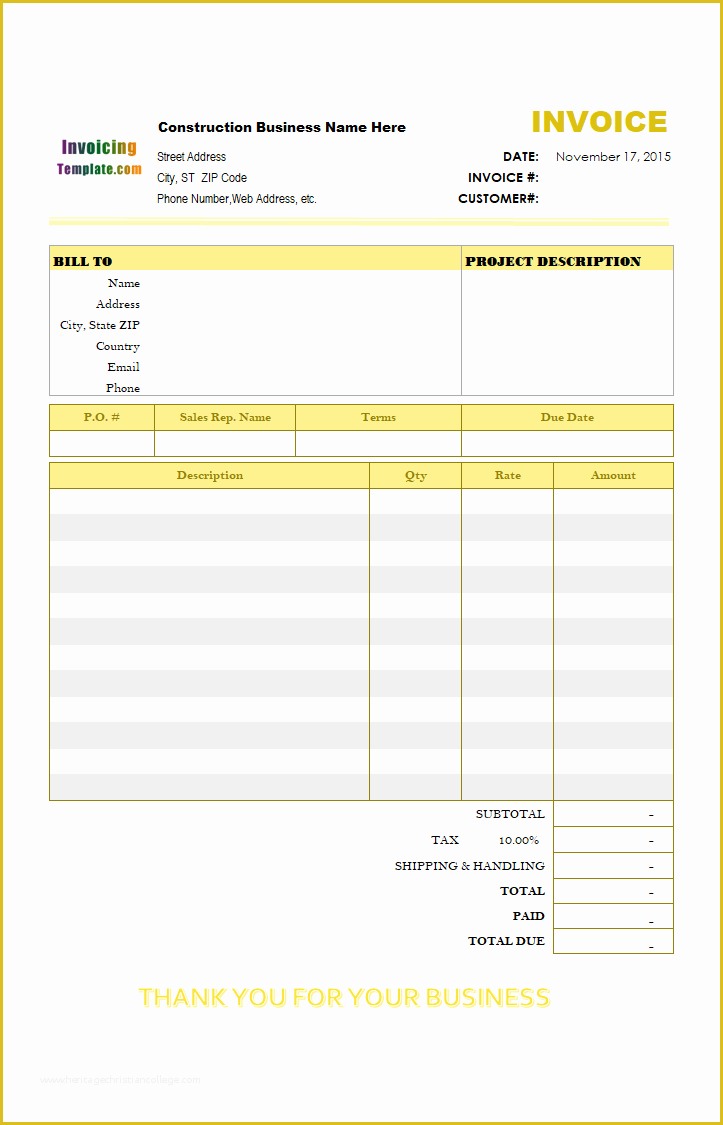 Free Printable Construction Invoice Template Of Blank Invoice To Print