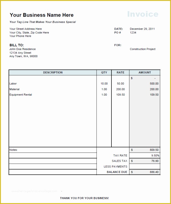 Free Printable Construction Invoice Template Of Contractor Invoice