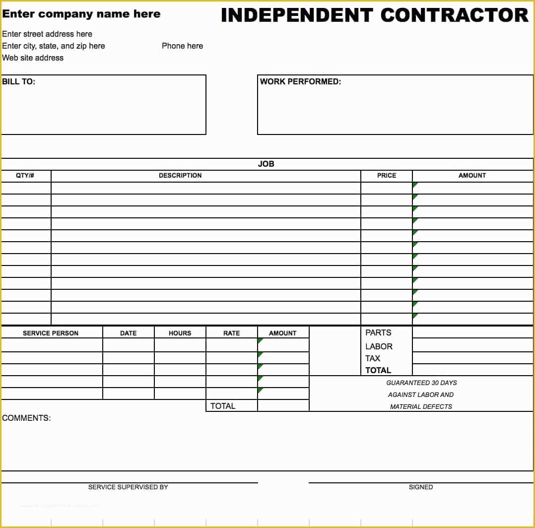 Free Printable Construction Invoice Template Of Independent Contractor Invoice Template