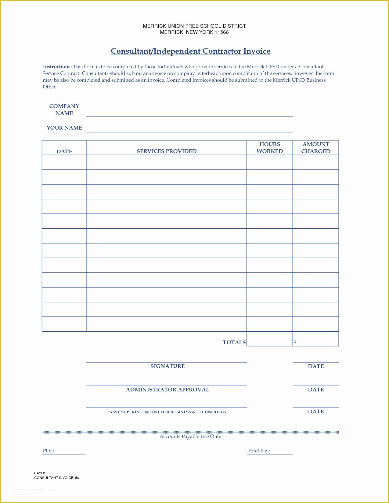 Free Printable Construction Invoice Template Of Independent Contractor Invoice Template