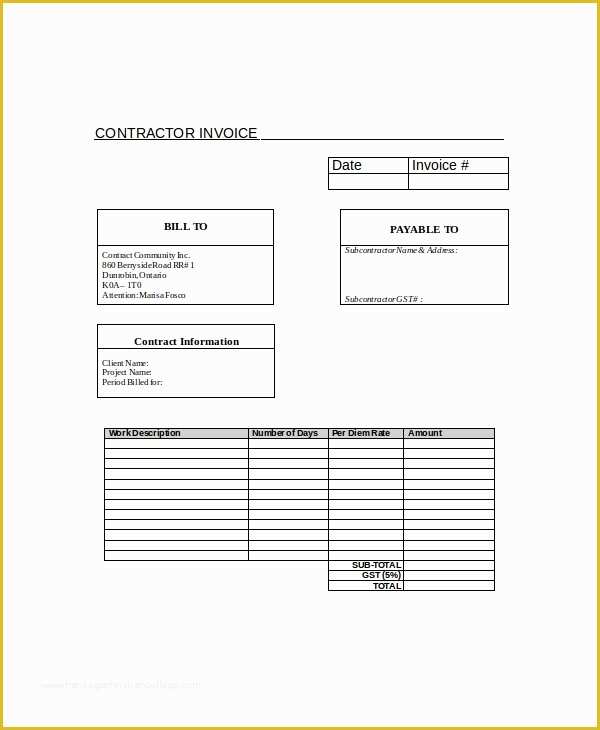 Free Printable Construction Invoice Template Of Sample Contractor Invoice 9 Examples In Pdf Word Excel