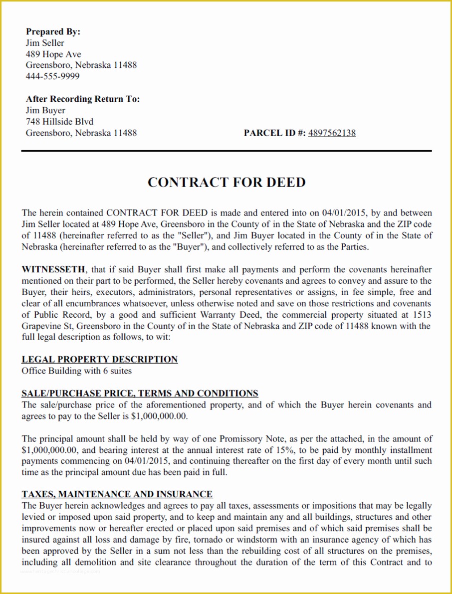 Free Printable Contract for Deed Template Of Contract for Deed Template Create A Free Contract for