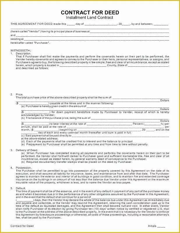 Free Printable Contract for Deed Template Of Contract for Deed Template Download Land Agreement Elegant