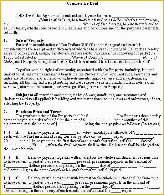 Free Printable Contract for Deed Template Of Contract for Deed Template