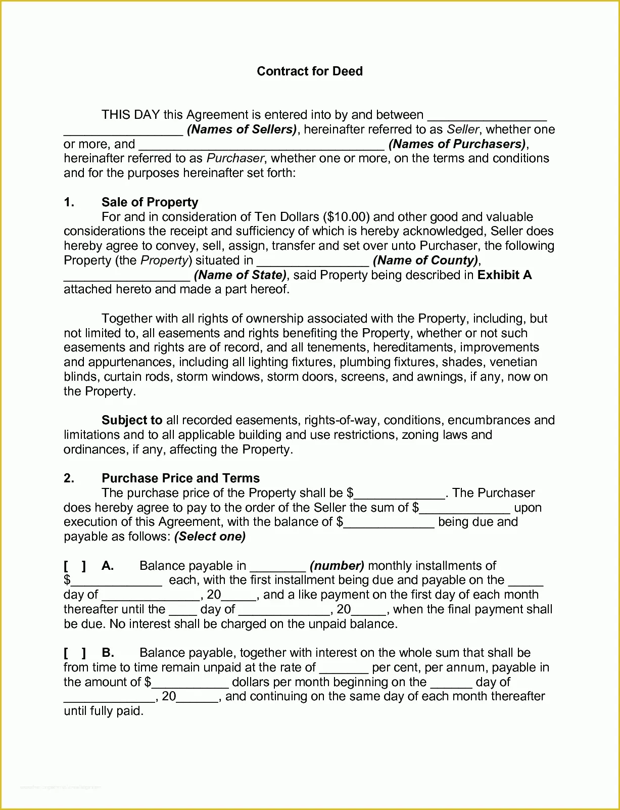 Free Printable Contract for Deed Template Of Sample Contract for Deed Bamboodownunder