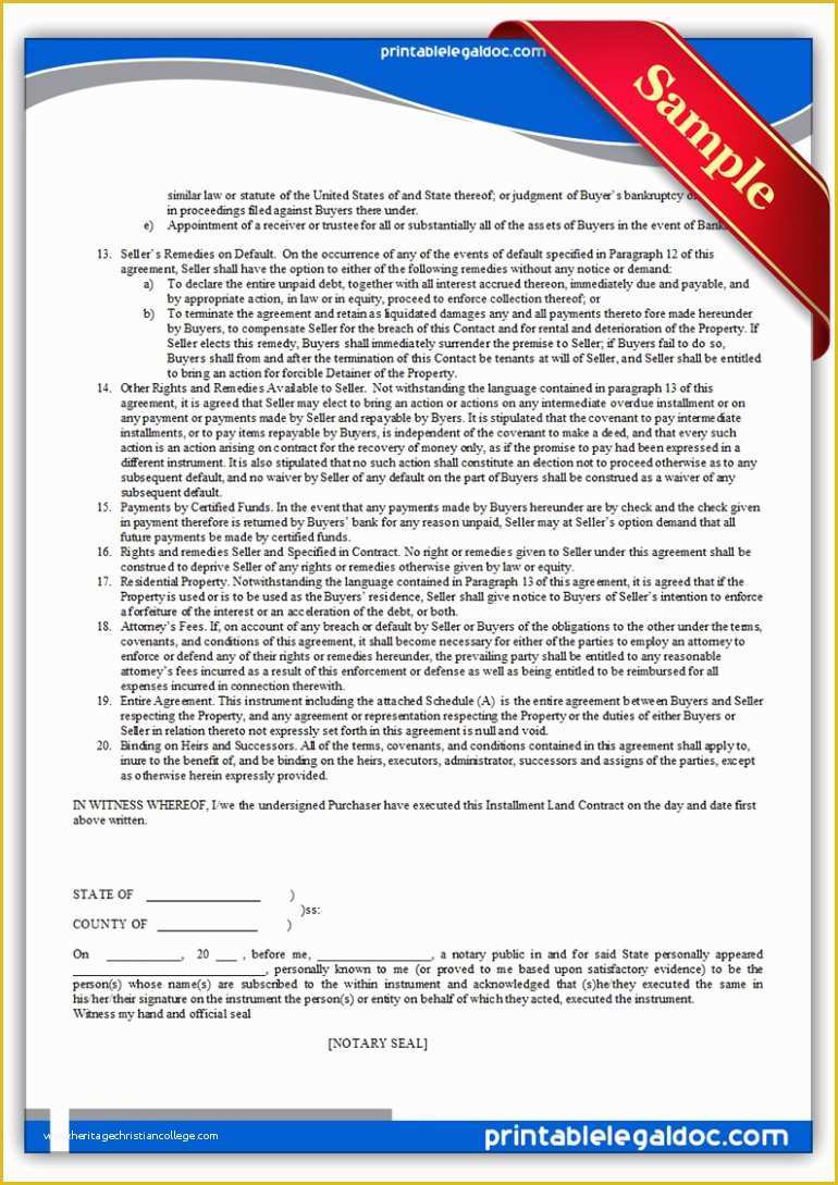 Free Printable Contract for Deed Template Of Sample Contract for Deed form Template – Free