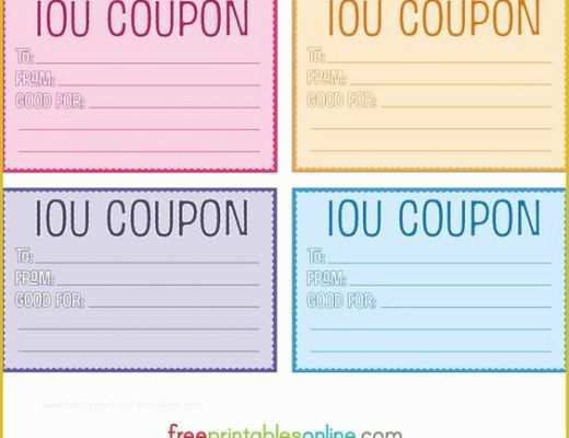 Free Printable Coupon Templates Of Colorful Free Printable Iou Coupons Diy