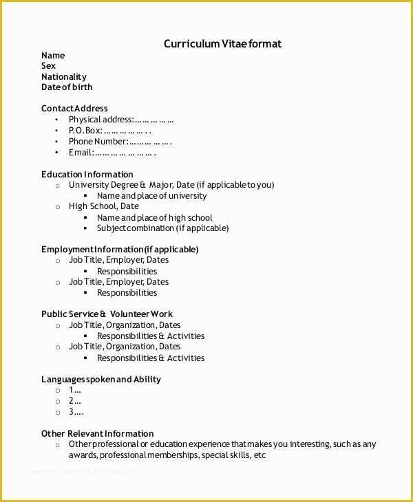 Free Printable Curriculum Vitae Template Of Printable Resume Template 35 Free Word Pdf Documents
