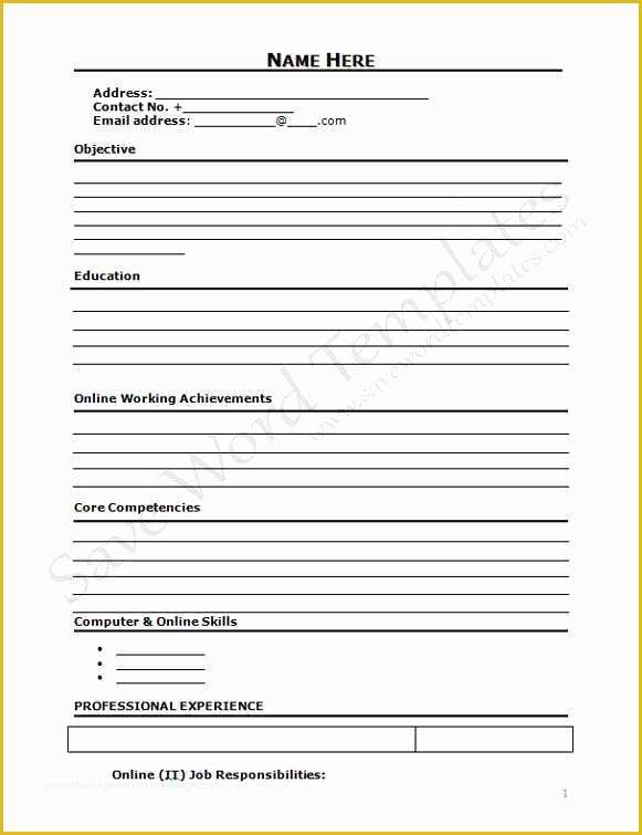 Free Printable Curriculum Vitae Template Of Resume Empty form Resume Sample