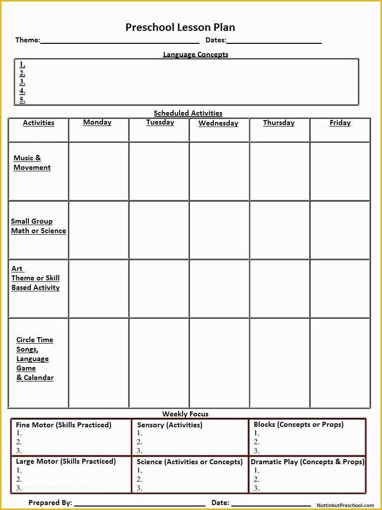 Free Printable Daily Lesson Plan Template Of Blank Preschool Weekly Lesson Plan Template