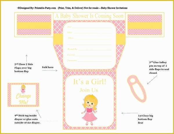 Free Printable Diaper Invitation Template Of Girls Diaper Baby Shower Invitations