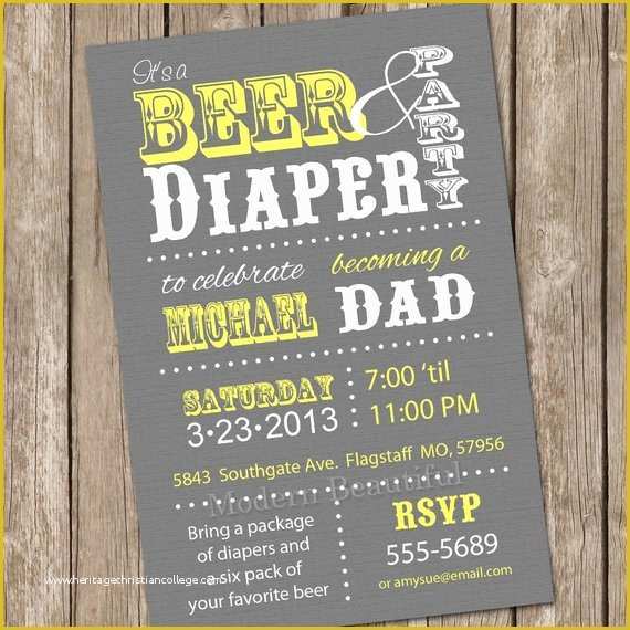 Free Printable Diaper Party Invitation Templates Of Beer and Diaper Baby Shower Invitation Grey and Yellow Beer