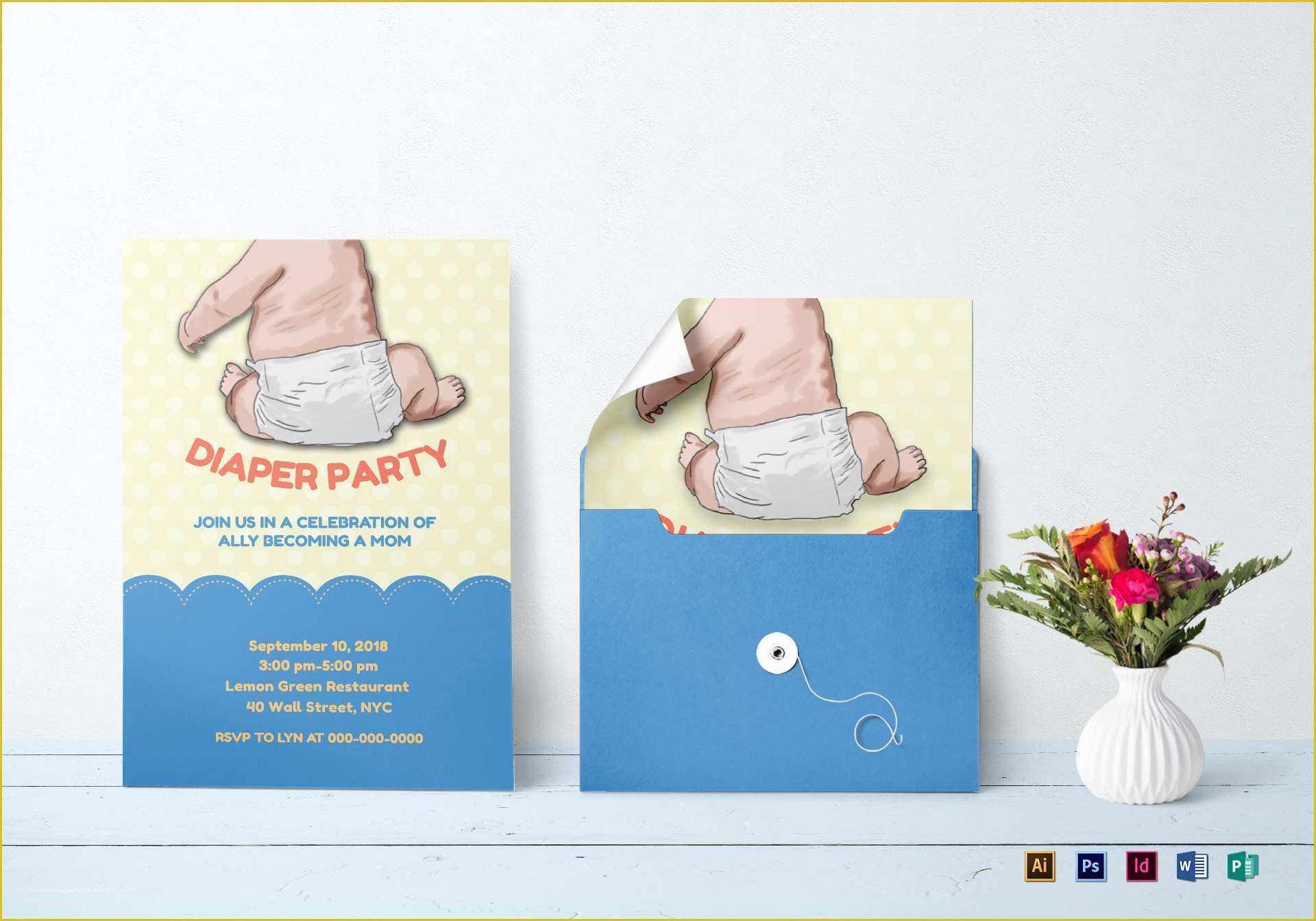 Free Printable Diaper Party Invitation Templates Of New Mom Diaper Party Invitation Design Template In Psd