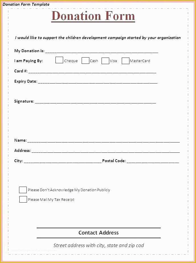 Free Printable Donation Receipt Template Of Donation form Sample Printable Free forms Template