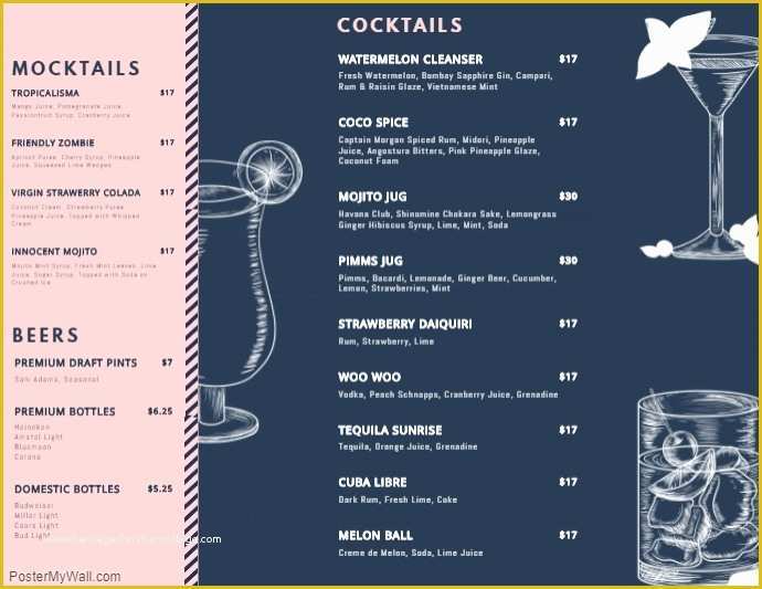 Free Printable Drink Menu Template Of Customize Free Cocktail Menu Templates