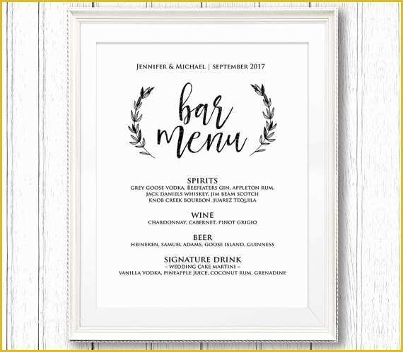 Free Printable Drink Menu Template Of Wedding Bar Menu Sign Printable Reception Sign Template