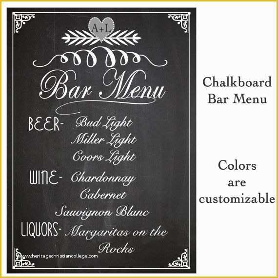 Free Printable Drink Menu Template Of Wedding Sign Drink Bar Menu Chalkboard Rustic Sign